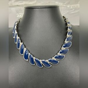 Napier Navy Blue Enamel Collar Necklace NWOT Vtg 15"